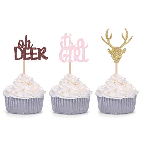 24 Counts Oh Deer Its A Girl Cupcake Toppers Gender Reveal Part