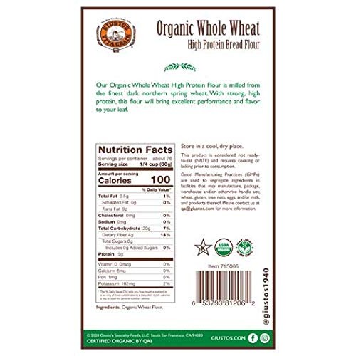 Giustos Vita-Grain Organic Whole Wheat High Protein Flour, 5Lb Bag