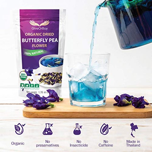 GiveOrBuy Butterfly Pea Flower Tea Organic 1.75 oz 50 g - Vega...