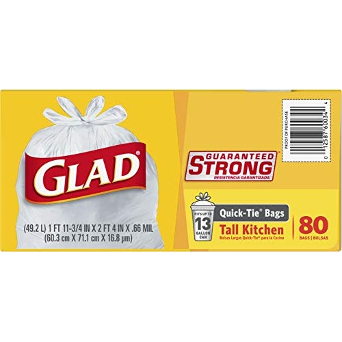 Glad Tall Kitchen Quick-Tie Trash Bags - 13 Gallon White Trash B