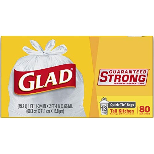Glad Tall Kitchen Quick-Tie Trash Bags - 13 Gallon White Trash B