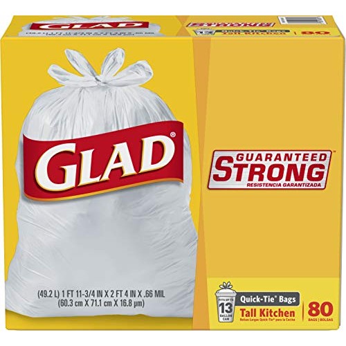 Glad Tall Kitchen Quick-Tie Trash Bags - 13 Gallon White Trash B