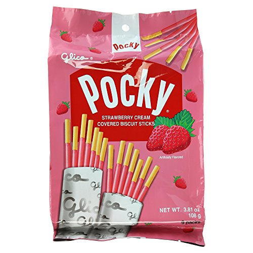 Glico Pocky, Strawberry Cream Covered Biscuit Sticks 9 Individu