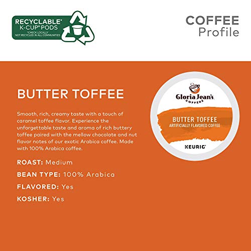 Gloria Jeans Coffees Butter Toffee, Single-Serve Keurig K-Cup P