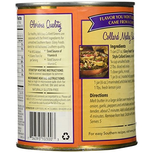 Glory Foods Seasoned Collard Greens, 27-Ounce Pack Of 6