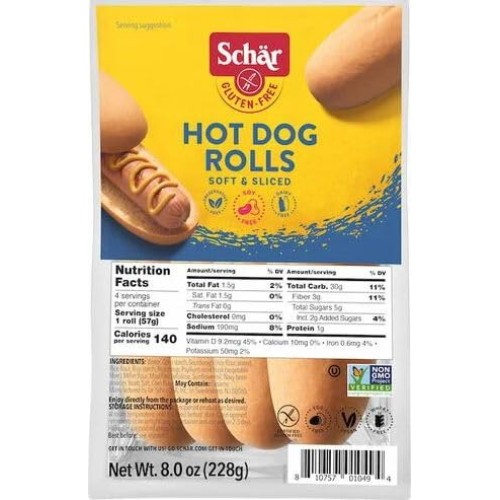 Schar Gluten Free Hot Dog Buns – 8 Oz. – 4 Pcs – Soft and Sliced...