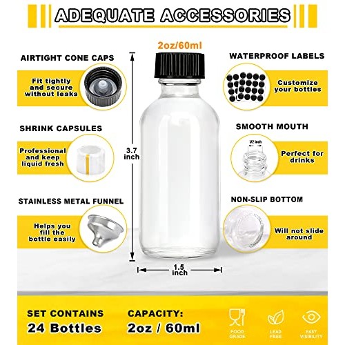 GMISUN 2 oz Small Clear Glass Bottles, 24 Pack Shots Bottles wit...