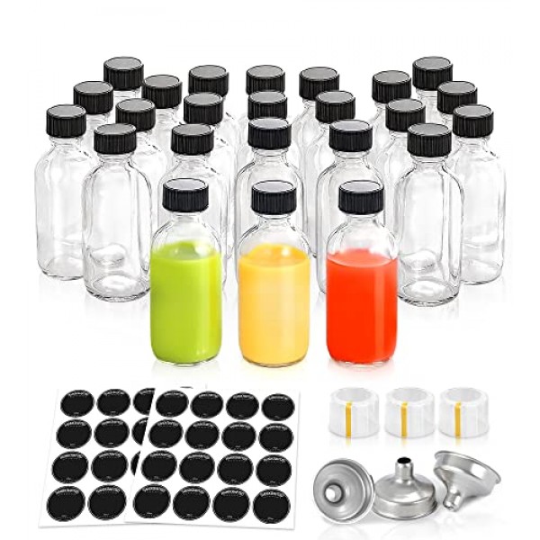 24 Pack Clear 2oz Bottles with Caps for Kitchen, Condiments