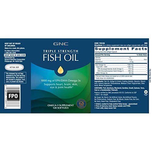 Gnc Triple Strength Omega 3 Fish Oil 1000Mg, 120 Count, Supports