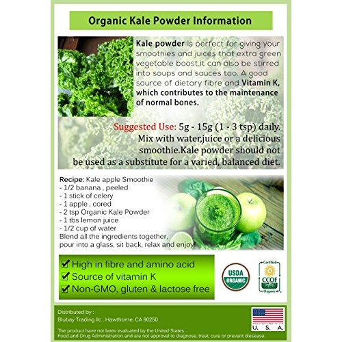 Kale Powder Organic 1 Lb. 100% Pure Non-Gmo Superfood Grown In G