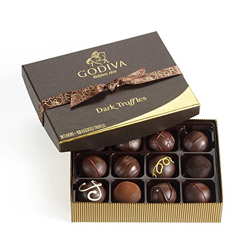 Godiva Chocolatier Assorted Dark Chocolate Truffles Gift Box, 12
