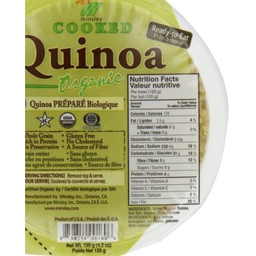 Minsley Cooked Organic Quinoa, 4.2 oz. Pack of 12