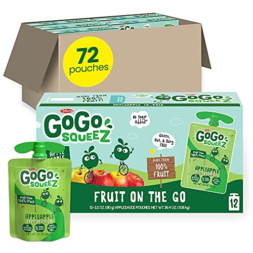 Gogo Squeez Fruit On The Go, Apple Apple, 3.2 Oz. 72 Pouches -