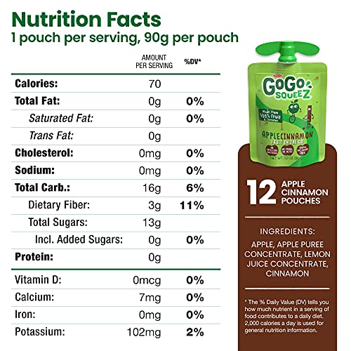 Gogo Squeez Applesauce, Apple Cinnamon, 3.2 Ounce 12 Pouches, Gogo Squeez Applesauce, Apple Cinnamon, 3.2 Ounce 12 Pouches,