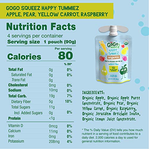 Gogo Squeez Happy Tummiez, Organic Apple Raspberry Pear Yellow C