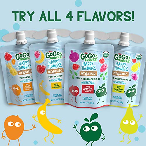 Gogo Squeez Happy Tummiez, Organic Apple Raspberry Pear Yellow C