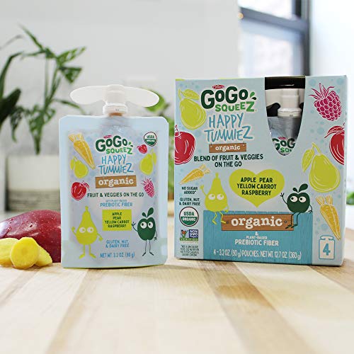 Gogo Squeez Happy Tummiez, Organic Apple Raspberry Pear Yellow C