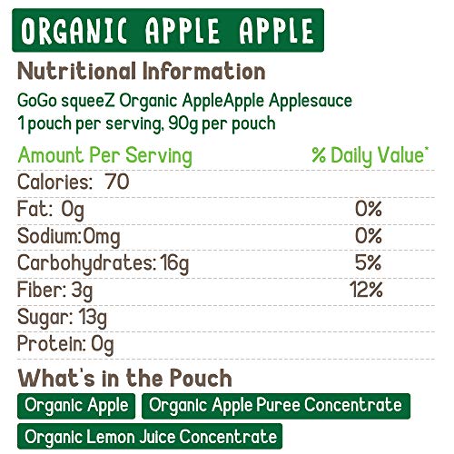 Gogo Squeez Organic Applesauce On The Go, Apple Apple, 3.2 Ounce