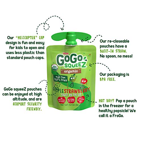 Gogo Squeez Organic Applesauce On The Go, Apple Strawberry, 3.2
