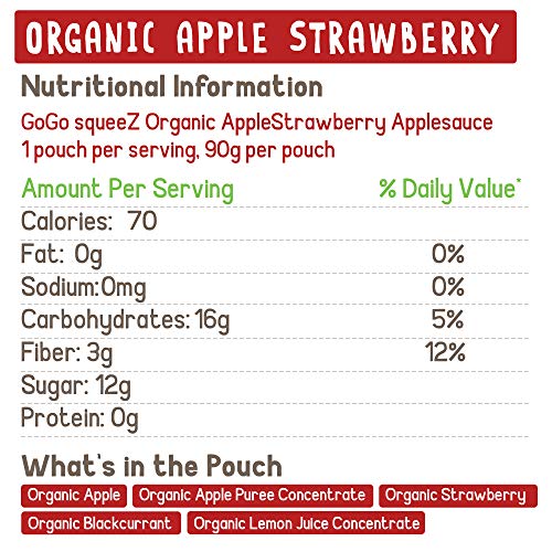 Gogo Squeez Organic Applesauce On The Go, Apple Strawberry, 3.2