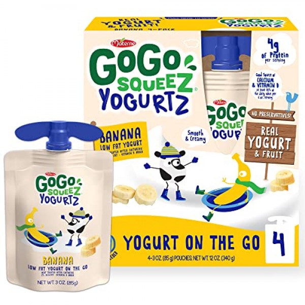 Gogo Squeez Yogurtz, Banana, 3 Ounce 4 Pouches, Low Fat Yogurt