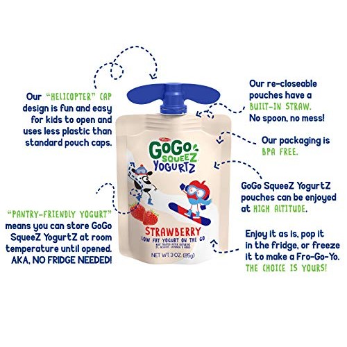 Gogo Squeez Yogurtz, Strawberry, 3 Ounce 4 Pouches, Low Fat Yo