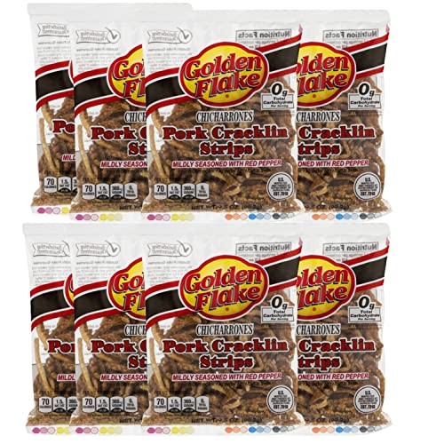 Golden Flake Pork Cracklins W/Red Pepper Seasoning 3.25 oz Pack 8