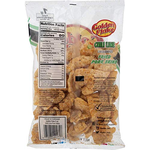 Golden Flake Pork Skins, Chili Lime, 3 oz Bags Pack of 4