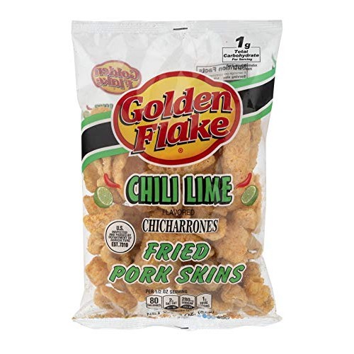 Golden Flake Pork Skins, Chili Lime, 3 oz Bags Pack of 4