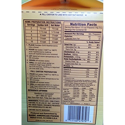 Golden Grill Hash Brown Potatoes 37.5 Oz. 2.34 Lb ,60 Servings