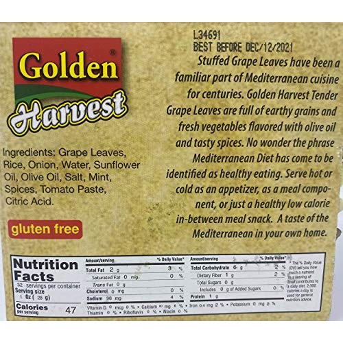 Golden Harvest Stuffed Grape Leaves, Olive Oil Based Prepared Fo