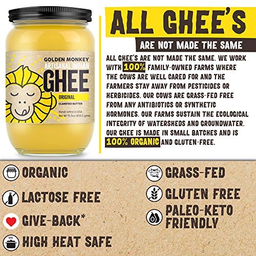 Organic Grass Fed Ghee Clarified Butter – 16 Oz Ghee Butter – Un