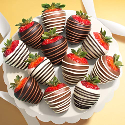 Chocolate Covered Strawberries, 12 Dark/Milk/White Delight