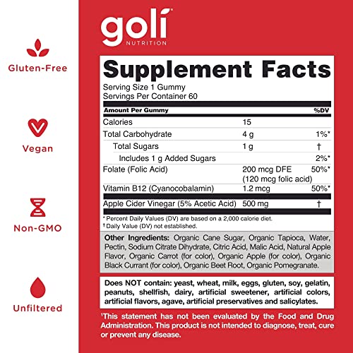 Goli Apple Cider Vinegar Gummy Vitamins- 120 Count Pack - Gelati...