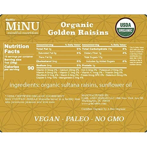 Minu Organic Golden Raisins Sultanas No Sulfur 16 Oz 1 Lb, Min