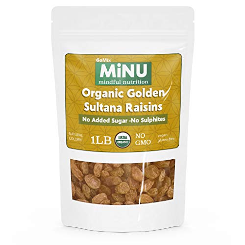 Minu Organic Golden Raisins Sultanas No Sulfur 16 Oz 1 Lb, Min