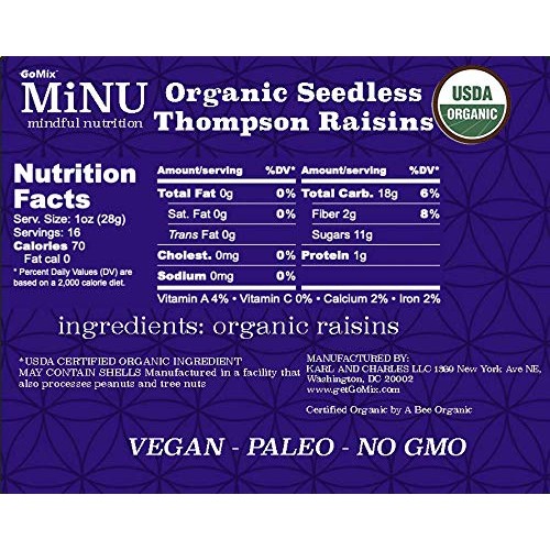 Minu Organic Thompson Raisins 16 Oz 1 Lb, Minu Mindful Nutriti