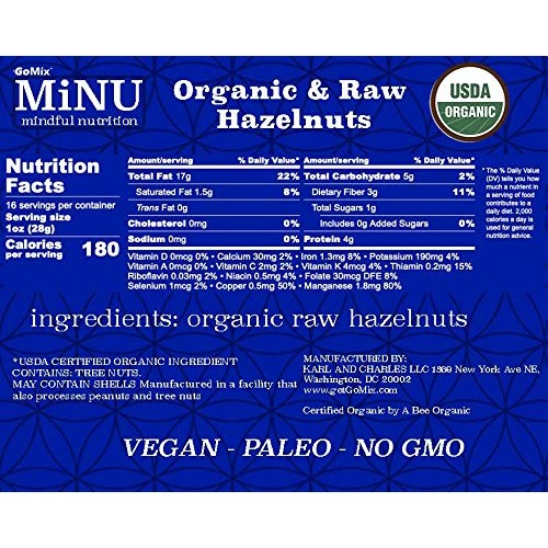 Minu Raw Organic Hazelnuts, #1 Keto Paleo Snack, 16 Oz 1 Lb, M