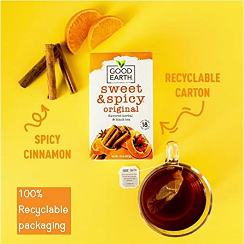 Good Earth Herbal &Amp; Black Tea, Sweet &Amp; Spicy, 18 Count Tea Bags