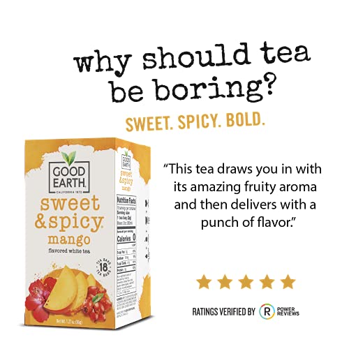 Good Earth White Tea, Mango Me Crazy, 18 Count Tea Bags Pack Of 6