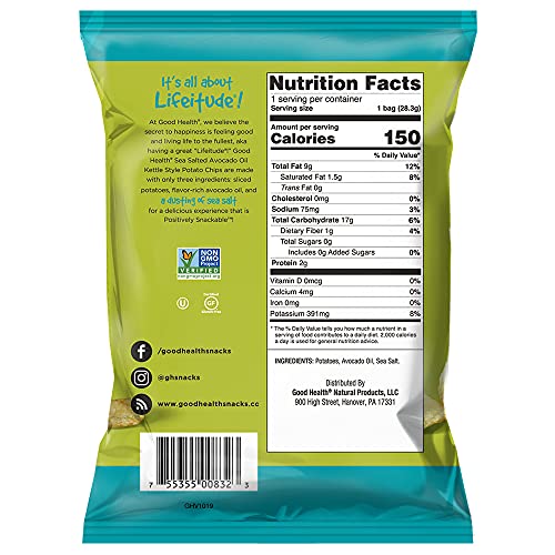 Good Health Kettle Style Potato Chips, Avocado Oil, Sea Salt, 1