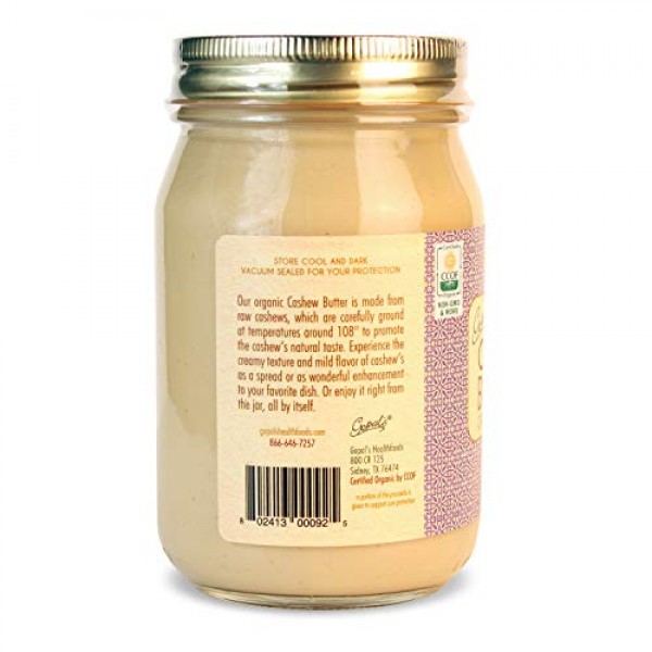 Gopals Organic Raw Cashew Butter | Usda Organic And Gluten-Free