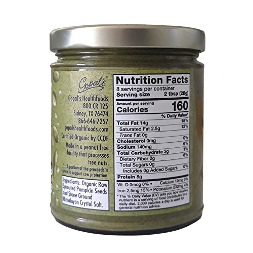 Gopal’s Sprouted Organic Raw Pumpkin Seed Butter, USDA Organic a...