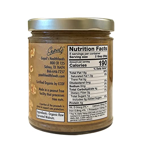 Gopal’s Sprouted Organic Raw Walnut Butter, 100% Gluten-Free (Un...