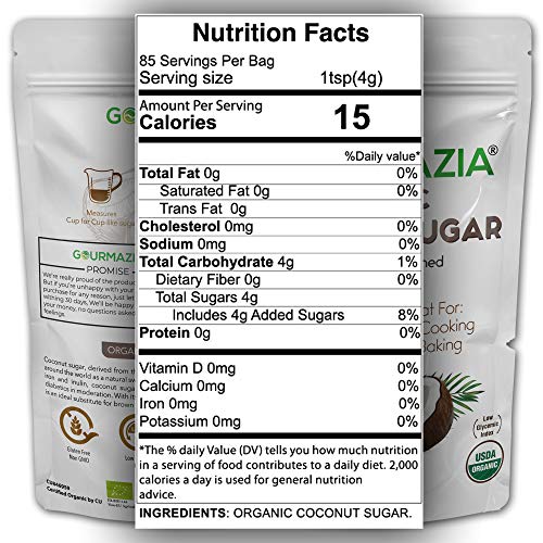 Gourmazia Coconut Sugar Organic Raw Unrefined Granulated Brown S