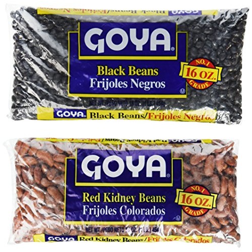 Goya Beans Combo: 2 Black Beans Dry 1Lb + 2 Red Kidney Beans Dry