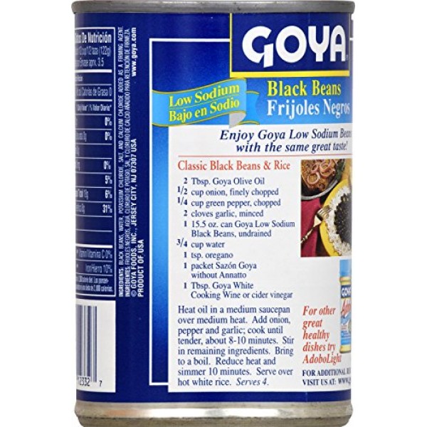 Goya Black Beans, Low Sodium, Non-GMO, 15.5 Ounce Can