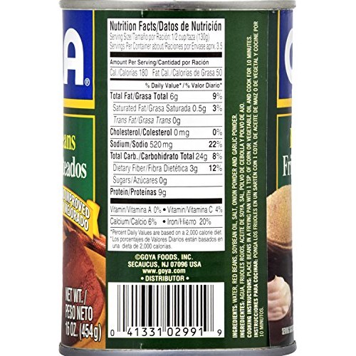 Goya Foods Refried Red Beans Frijoles Rojos Volteados, 16-Ounc