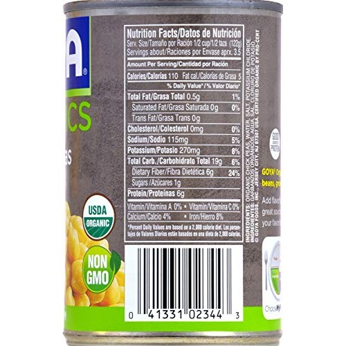 Goya Garbanzos - Low Sodium Organic Chick Peas 6 Pack, Total Of