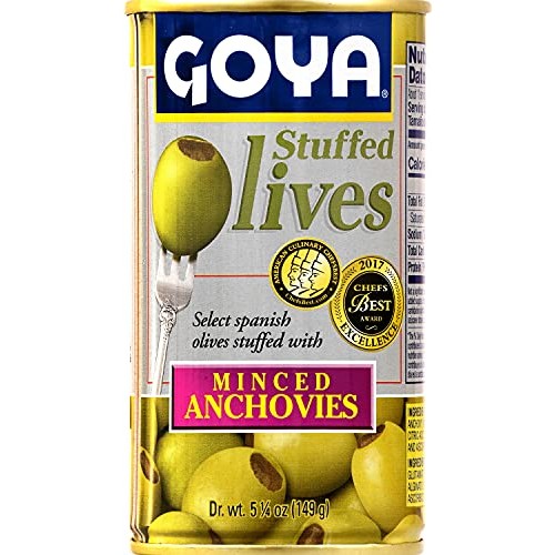 Goya Foods Manzanilla Olives Stuffed With Anchovies, 5.25 Ounce